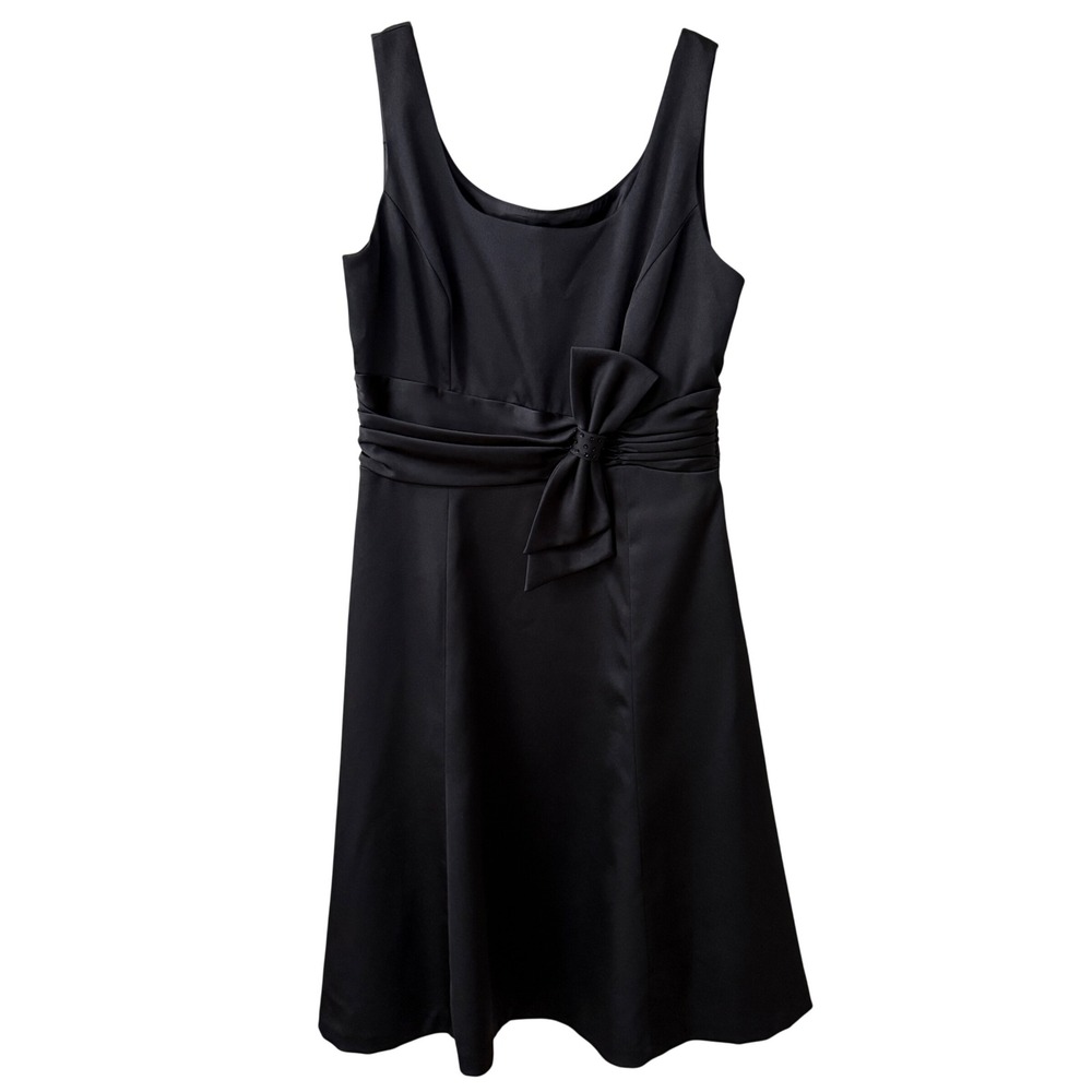 J Studio Womens Satin A-Line Side Bow Cocktail Dress 10 Black Sleeveless Formal
